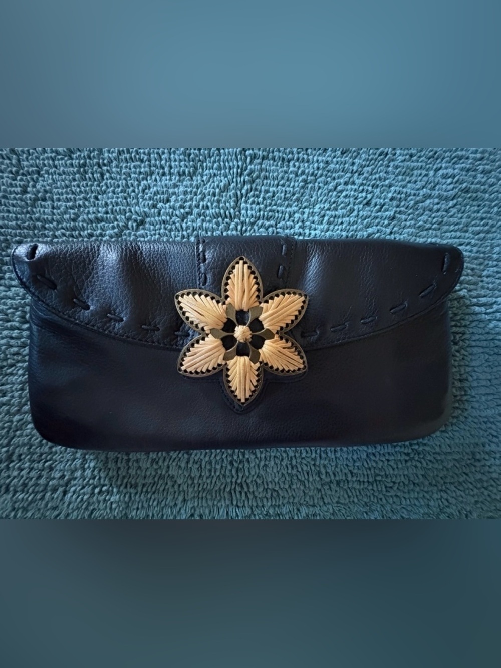 NWOT Coldwater Creek Women’s Boho Leather Metal Cane Flower Clutch Bag